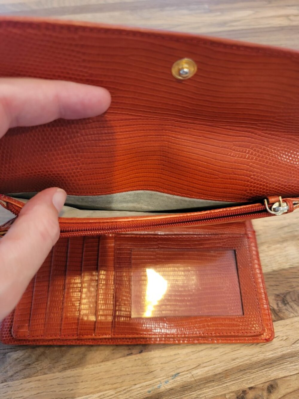 Vintage Kate Spade Burnt Orange Snake Embossed Long Leather Tri Fold Wallet - Picture 3 of 15
